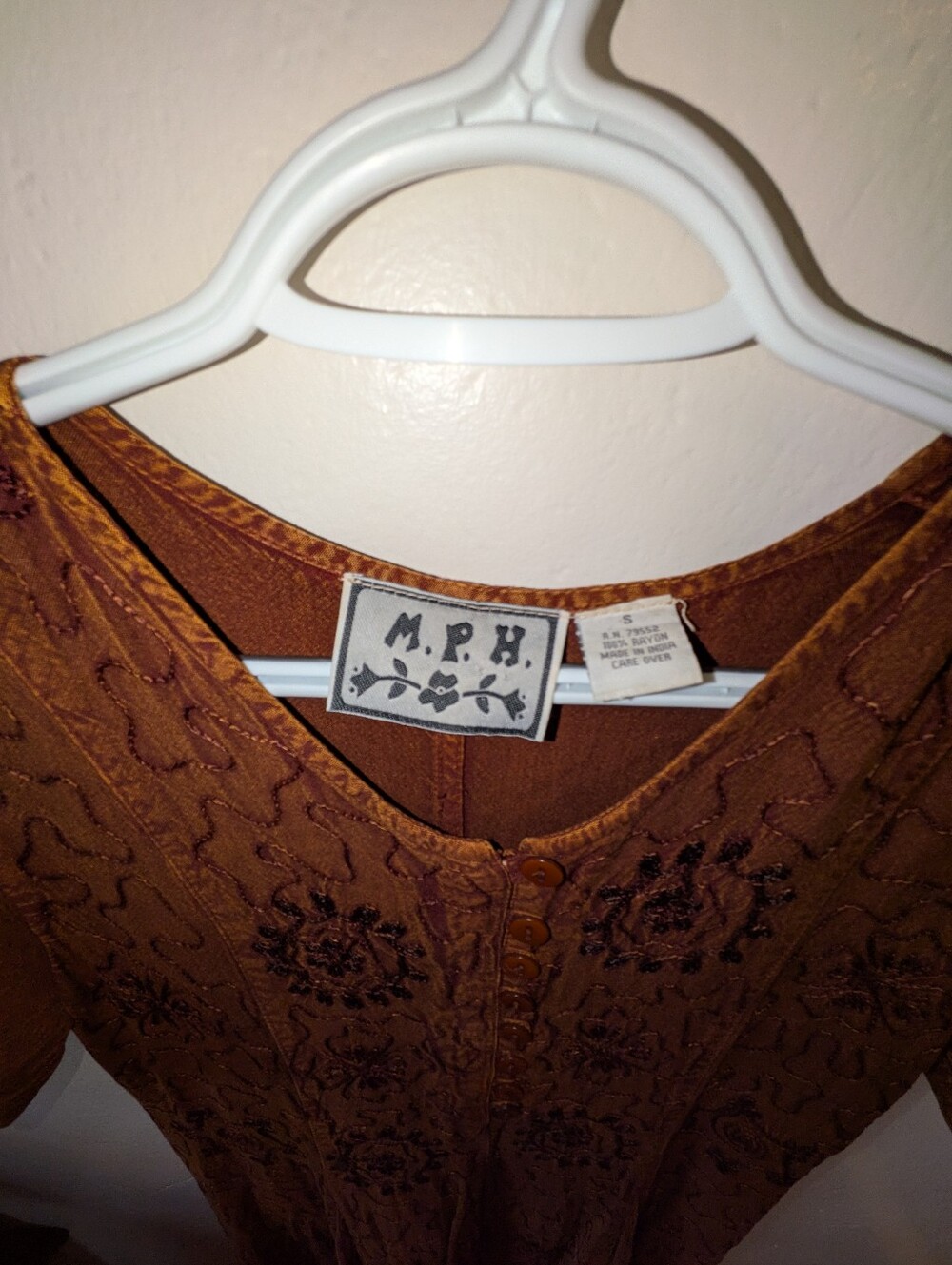 Brown Embroidered Button-Front Maxi Dress - Picture 4 of 4